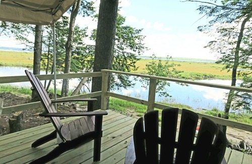 Mariaville Cabin | Lakefront Glamping Tent w/ensuite bathroom, King Bed, Fabulous View, near Acadia