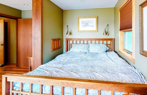 Schuyler Falls House | Lakefront home with fireplace, deck, patio, kayaks, and small beach