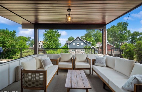 Miller Beach House | Lakeview Retreat—Modern 4BR Steps to Beach, Chefs Kitchen, Fire Pit, Terraces!