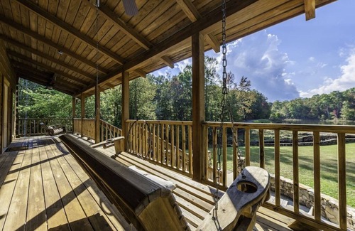 Mentone Cabin | Large authentic 3-story log cabin adjacent to lake. Up to 14 guests.