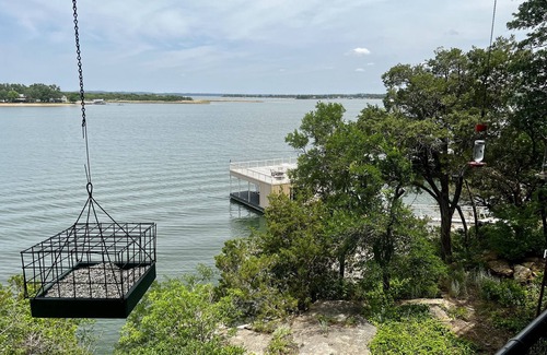 Graford House | Large, shady patio with deep-water two-story dock with sunset views. Sleeps 8
