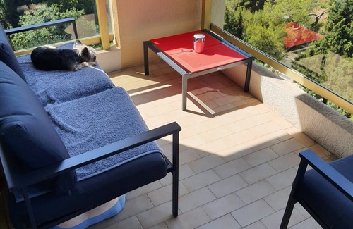 Fabron Apartment | Large studio terrace with sea view