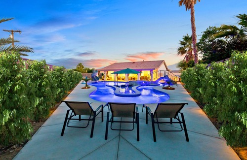 Coachella House | LAZY RIVER, Water slide, kids Race track, Arcade room, Playground
