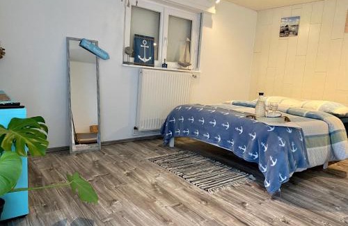 Ingwiller Apartment | Le Pi'style(chambre,cuisine,salle d’eau,terrasse)