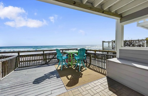 SeaNest Village Condo | "Leeward II-3" | Beachfront Condo | Large first level deck with steps down to sand