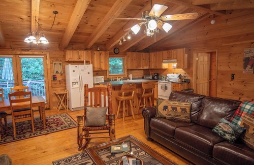 Fleetwood Cabin | Log Cabin with 2 Primary Suites + Hot Tub + Fire Pit + Covered Porch