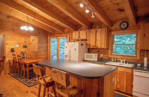 Fleetwood Cabin | Log Cabin with 2 Primary Suites + Hot Tub + Fire Pit + Covered Porch