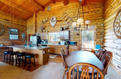 Pagosa Springs House | Log home with firepit, deck, & mountain view - dogs OK