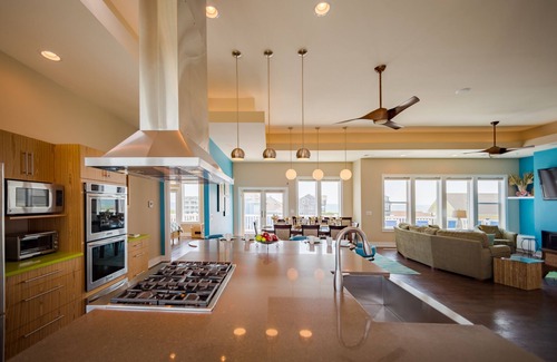 Hatteras House | Luxe, ocean- & sound-view home with private pool, hot tub, decks & game room