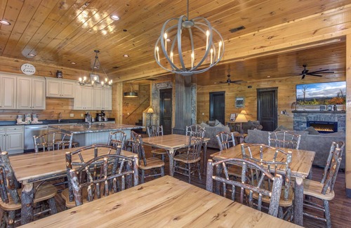Gatlinburg Cabin | Luxury Cabin Sleeps 64, Walk to Gatlinburg, Pool Access, Hot Tub