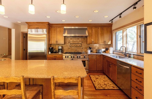Warm Springs House | Luxury Warm Springs Retreat: Riverfront, Hot Tub, & Steps to Lifts