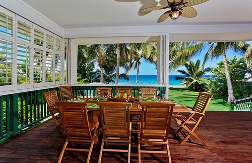 Makaha House | Makaha Hale: Oceanfront Custom Home w/A/C, Large Yard, & Lanai for Entertaining
