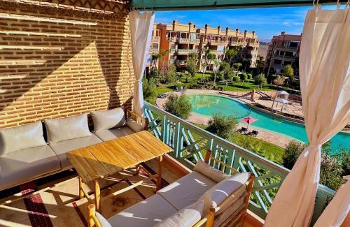 Agdal Apartment | Modern - Moroccan 2BR with Panoramic Pool View