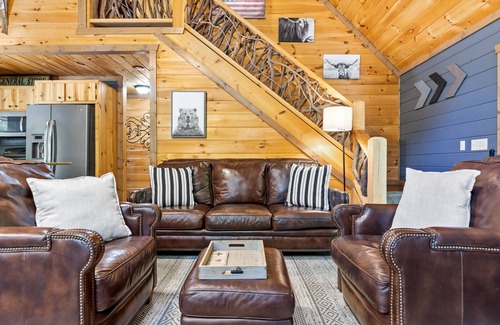 Blue Ridge Cabin | Mountain Modern Retreat with 2 Fireplaces/GameRoom/Creek