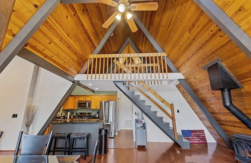Kachina Village Cabin | Nakai Trail Vacation Rental | 4-BR A-Frame in Kachina Village, Flagstaff | Loft Firepit Game Rm Sauna New Bathroom