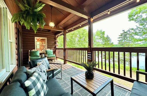 Sorrento Cabin | NEW! 3 Acre Log Cabin w/Bay Views, Firepit & Grill Near Acadia