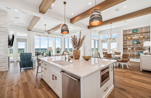 Dune Allen Beach House | New Listing! Gulf Front! Hot Tub! Private Beach! Firepit! Elevator! EV Charger!