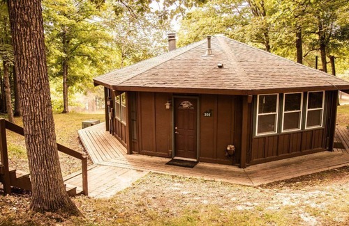Puposky Cabin | Octagon Cabin Getaway - Outdoor Lounge & Cozy Firepit