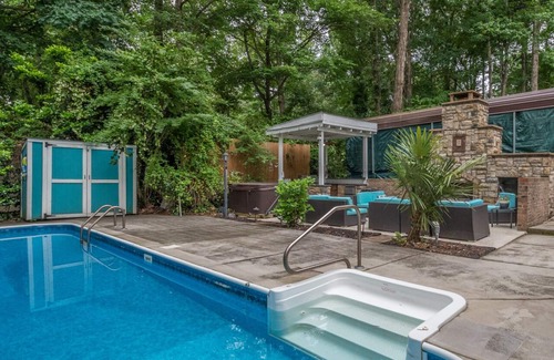 Cary House | Outdoor Oasis - Secluded Pool, Hot Tub, Fireplace