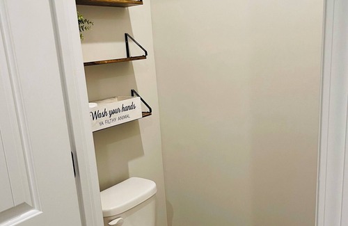 Lovejoy House | Peaceful and cozy master suite with private bathroom and walk in closet