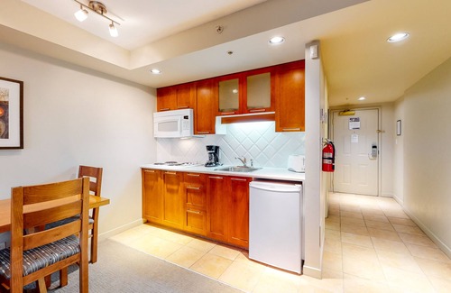 Whistler Village Apartment | Perfect 5th-floor studio with ski & mountain views & fireplace