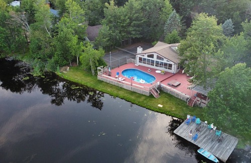 Pocono Summit House | PRIVATE POOL! Pocono Lakefront with dock, hot tub, private tennis court