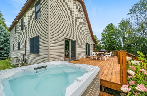 Johnsburg House | Quiet dog-friendly retreat with large yard, hot tub, deck, grill, foosball & W/D