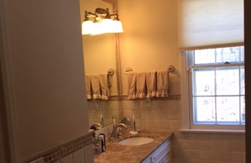 Darien House | Quiet restful sunny with new marble bathroom and luxury queen mattress.
