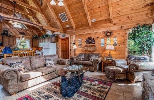 Branson Cedars Cabin | Real Log Cabin Near Big Cedar w Pvt Fire Pit Hot Tub Wood View Trails End Free Tickets