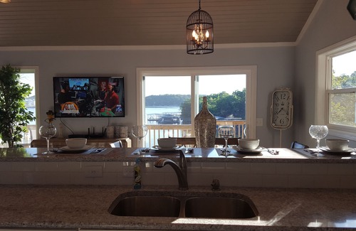 Lake Ozark House | Recent remodel! And your own covered boat dock with sectional sofa & fire table!