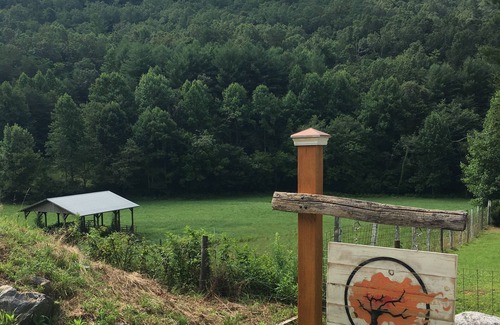 Clayton House | Red Tiny House In The Mountains - waterfall, jacuzzi and stunning farm views