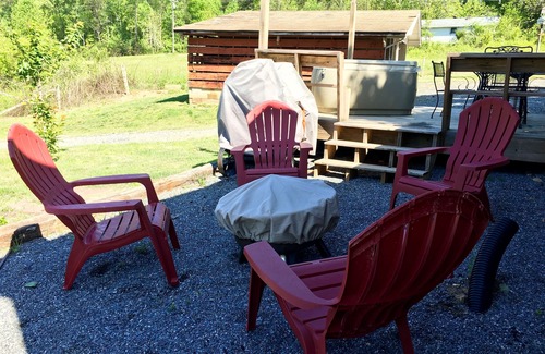 Clayton House | Red Tiny House In The Mountains - waterfall, jacuzzi and stunning farm views