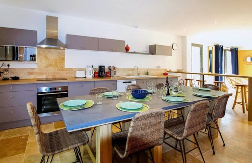Vagnas House | Relax to the fullest in this idyllically located vacation home with pool.