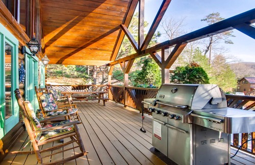 Gatlinburg Cabin | Resort Pool! Mountain Views! 3 mi to the strip! Hot tub-pool table- Huge porch!