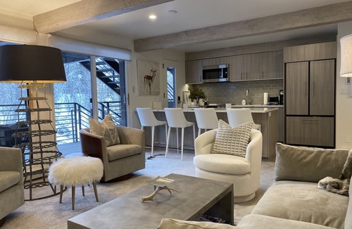 Aspen Condo | Riverfront Luxury! Gorgeous all new, street level (no stairs) in heart of Aspen