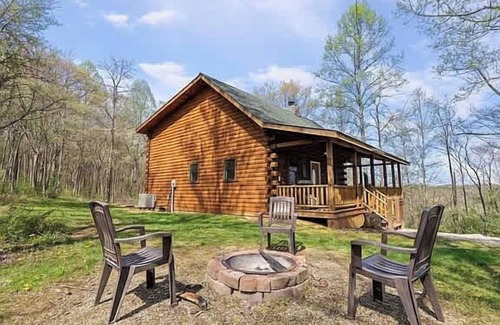 Logan Cabin | Romantic Log Cabin Hot Tub Fireplace View
