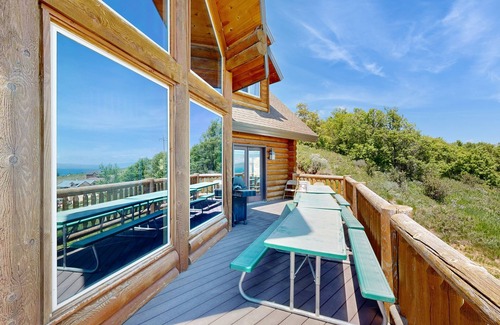 Harbor Village Cabin | Rustic Bear Lake cabin with endless views, deck & tables, fireplace, internet