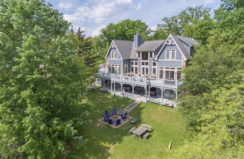 McHenry House | Rustic Luxury Lake Escape w/Indoor Pool & Dock