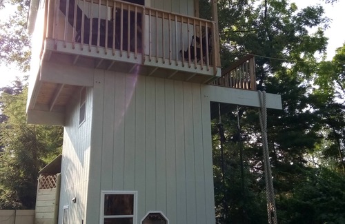 Kenosha House | Rustic treehouse, unique house forts, two houses, 1 Queen/1 futon/1 full/1 air
