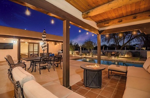 Desert View Village House | Saguaro Sunrise Private Heated Pool Unique Home