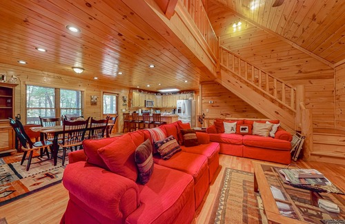 Cherry Log Cabin | Secluded mountain-view cabin with hot tub, fireplace, firepit, central AC & deck