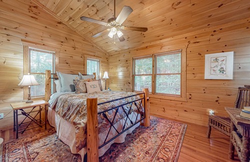 Cherry Log Cabin | Secluded mountain-view cabin with hot tub, fireplace, firepit, central AC & deck