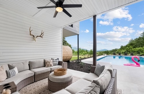 Cleveland House | Serene mountain view home with private pool, firepit, dry sauna, & AC