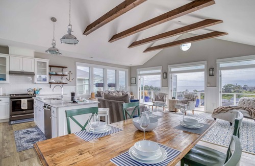 Nelscott House | Sky-High Ocean View Home in Olivia Beach has Double Decks, Hot Tub, King Suite!