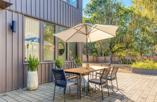 Overlook House | Sleek, modern home with enclosed yard, balcony, patio, WiFi, AC, & W/D
