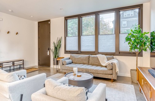 Overlook House | Sleek, modern home with enclosed yard, balcony, patio, WiFi, AC, & W/D