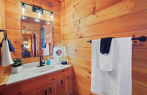 Necowa Cove Cabin | Spacious Cabin with Fire Pit, Hot Tub & Game Room!
