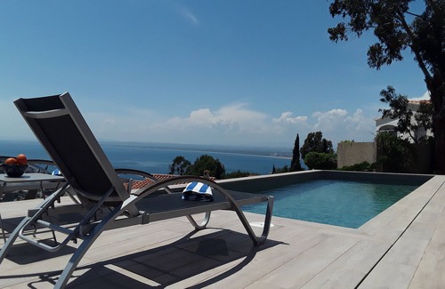 Roses Town Center Villa | Spacious designer villa with stunning sea and mountain views, pool and hot tub