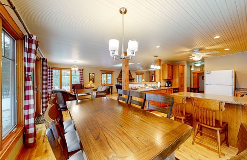 St Germain House | Sprawling lakeside home with dock, kayaks, pool table, fireplace, grill, & AC