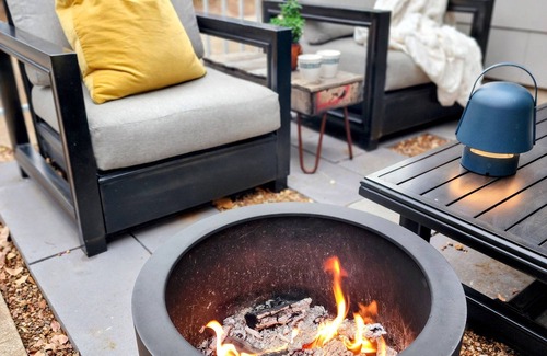 Denton House | Steps to UNT - Art-Filled Mid-Century Retreat w/Patios & Firelight